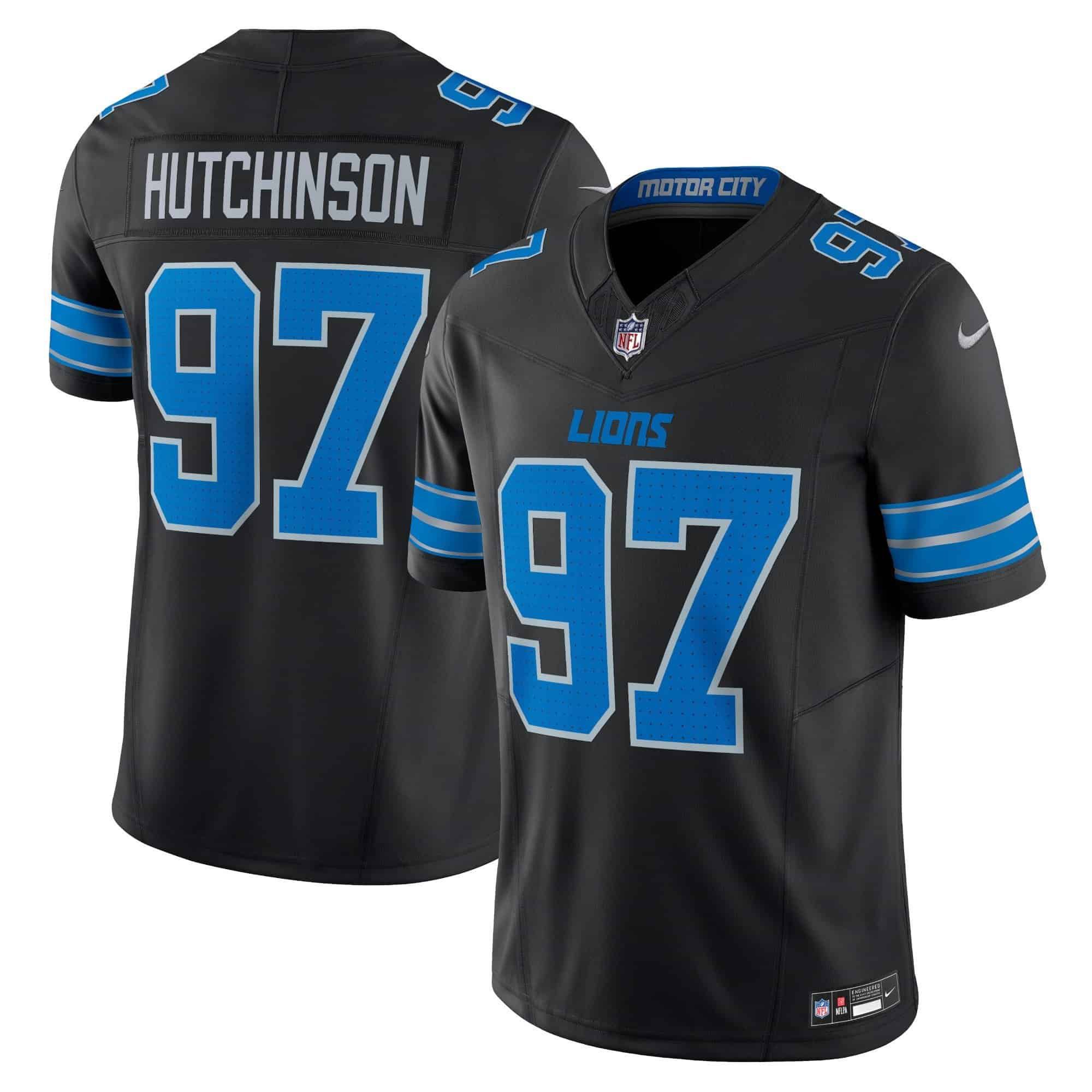 Men Detroit Lions 97 Hutchinson Black 2024 Nike Vapor Limited NFL Jersey style 1